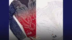 simone biles leotard in 2024 paris olympics with swarovski crystals and pearls